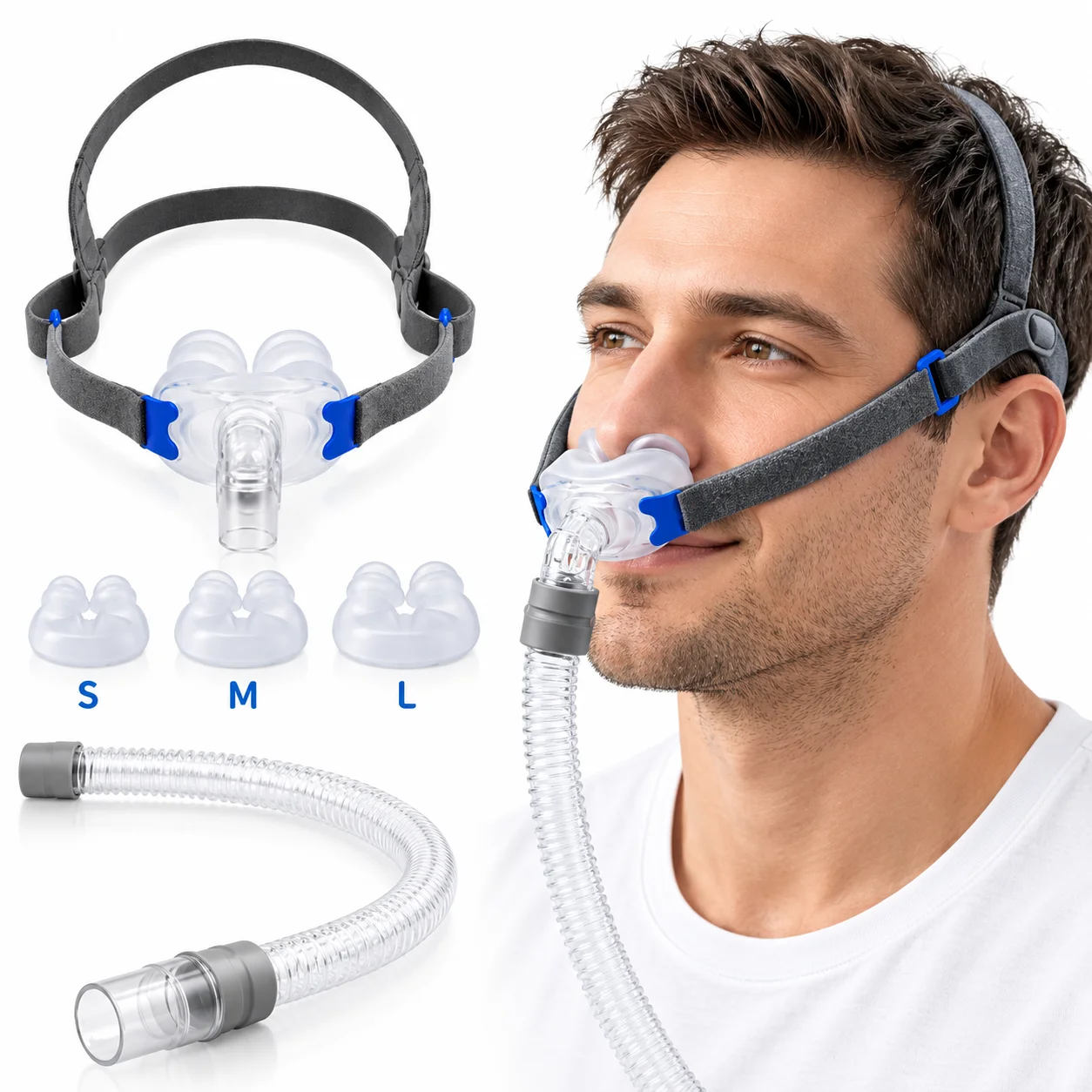 Cpap Nasal Pillow Mask Headgear - Set Masker Hidung Universal dengan Ukuran