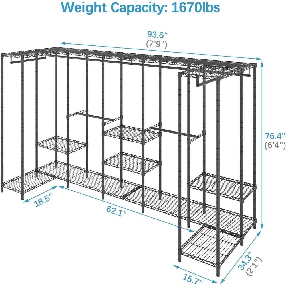 Perchero portátil Extra grande de alta resistencia, organizador de armario de almacenamiento para dormitorio, armario independiente con estantes de alambre