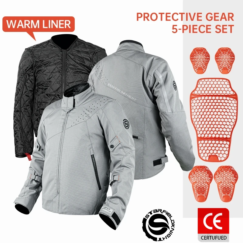 

Star Field Knight Motorcycle Men's Riding Jacket Cloth Summer Breathable Winter Detachable Warm Inner Liner CE Protective Gears
