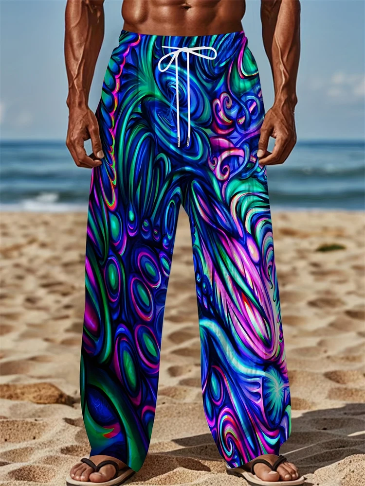 

Fashion Men's Casual Pants Vintage Ethnic Print Men's Casual Pants Beach Travel Wide Leg Pants Street Oversized Men's Trousers