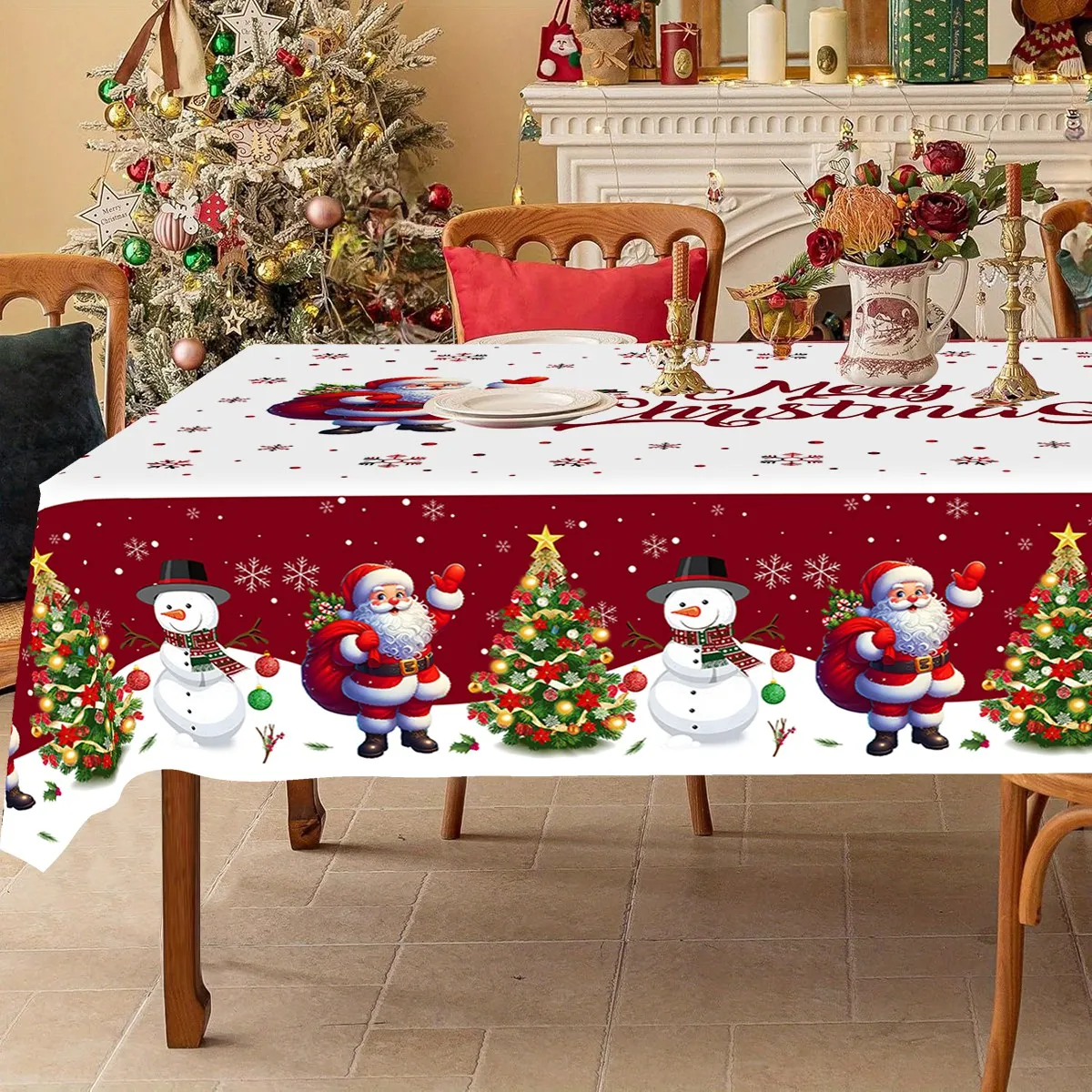 عيد الميلاد مفرش المائدة سانتا ثلج غطاء الطاولة حفلة عيد الميلاد الجدول زينة للمنزل 2025 نافيداد نوتال نويل عيد الميلاد الحلي #2