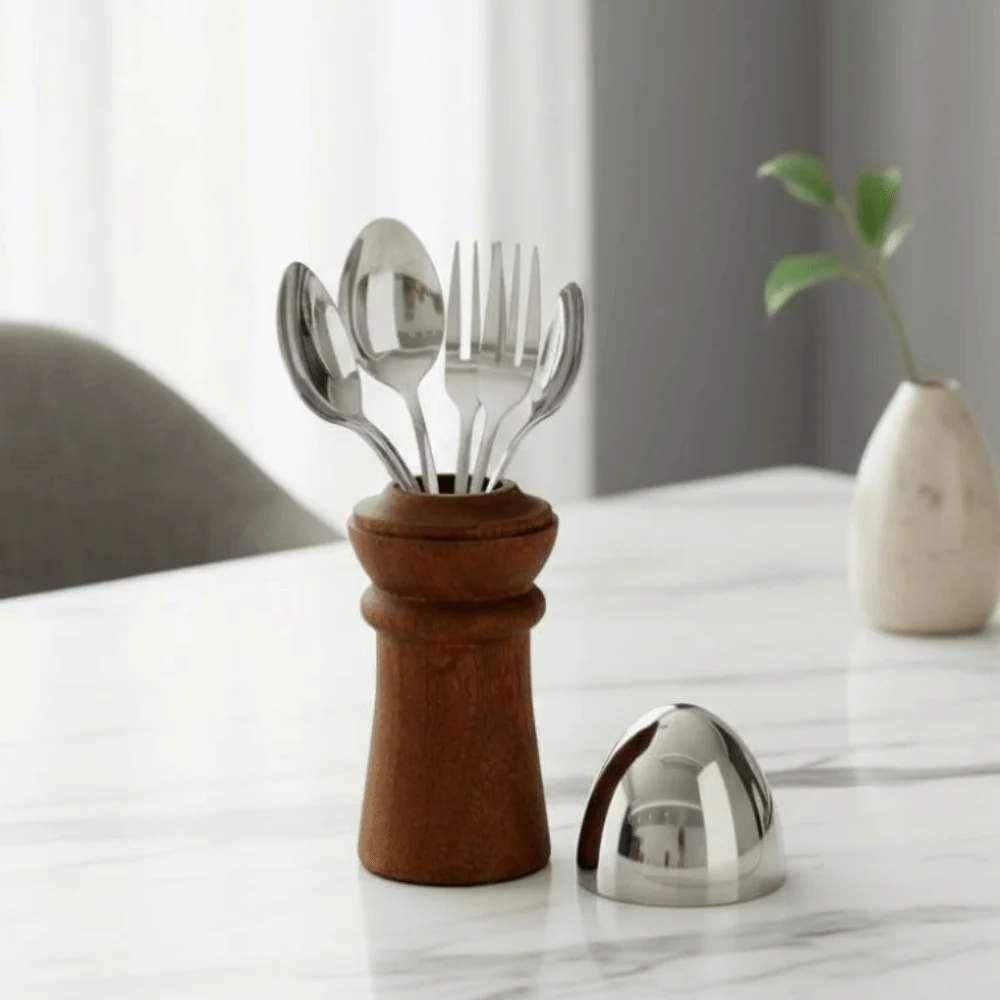 

Practical Wood Egg Shaped Organizer Decorative European Style Fruit Fork Spoon Box with Lid Cutlery Storage Box Home