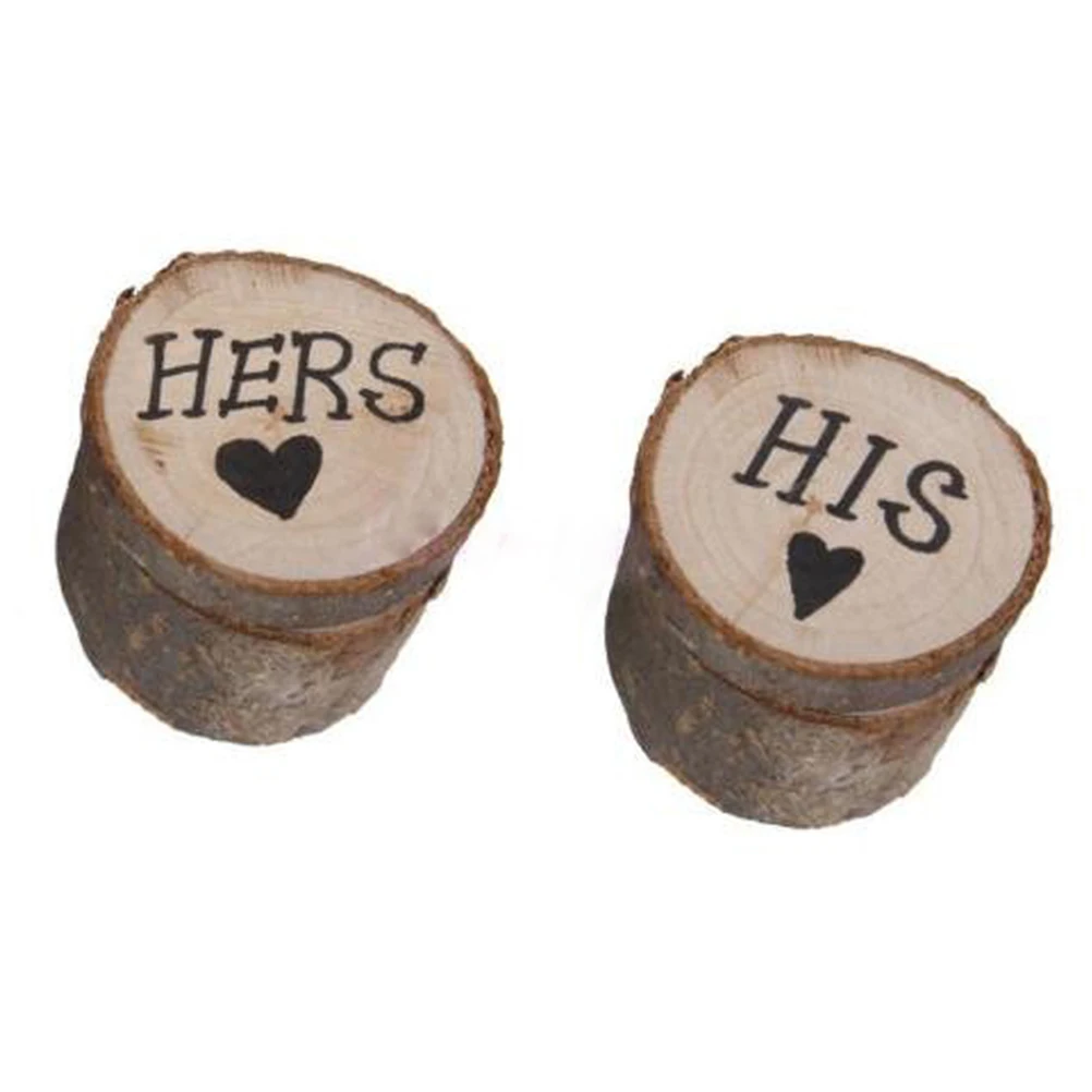 

2pcs Wooden Ring Box Natural Vintage Chic Rustic Wedding 6Cm Diameter 5Cm Height Wood Hers His Wedding Ring Cover
