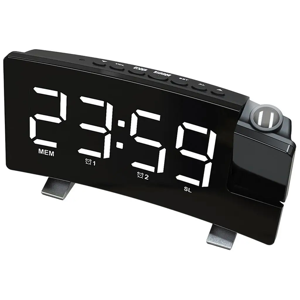 Wireless Time Projector Alarm Clock LED Bedside Table Clock Dual Alarm Volume Control FM Radio for Adults
