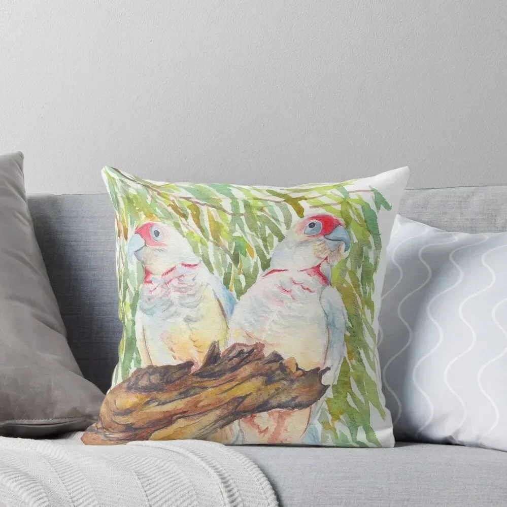 

Long Billed Corellas Couple - watercolour of Australian parrots Throw Pillow Bed pillowcases christmas cushions covers pillow