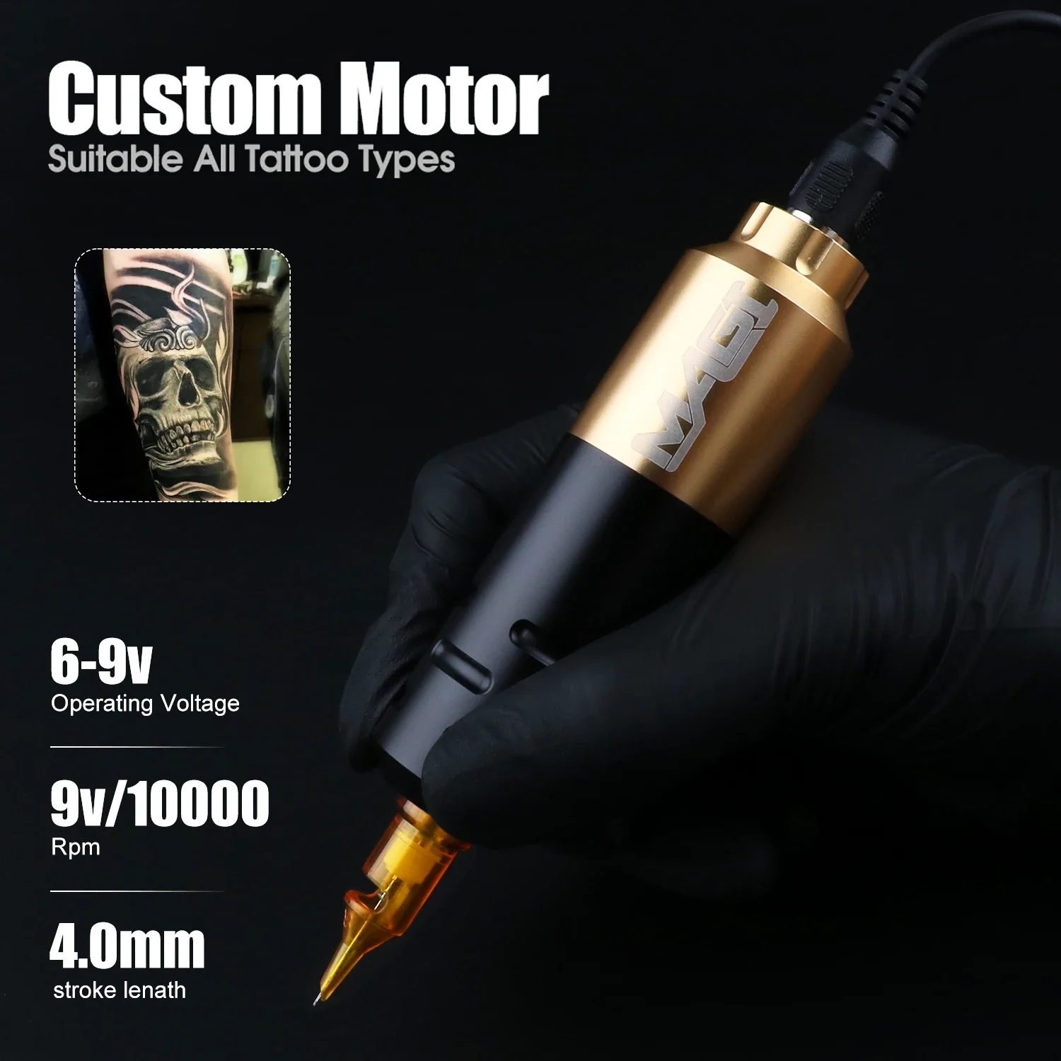 MAGI Rotary Tattoo Pen RCA Jack Tattoo Machine High Speed Motor Permanent Makeup Liner Cartridge Tattoo Gun Accessories 4.0 mm