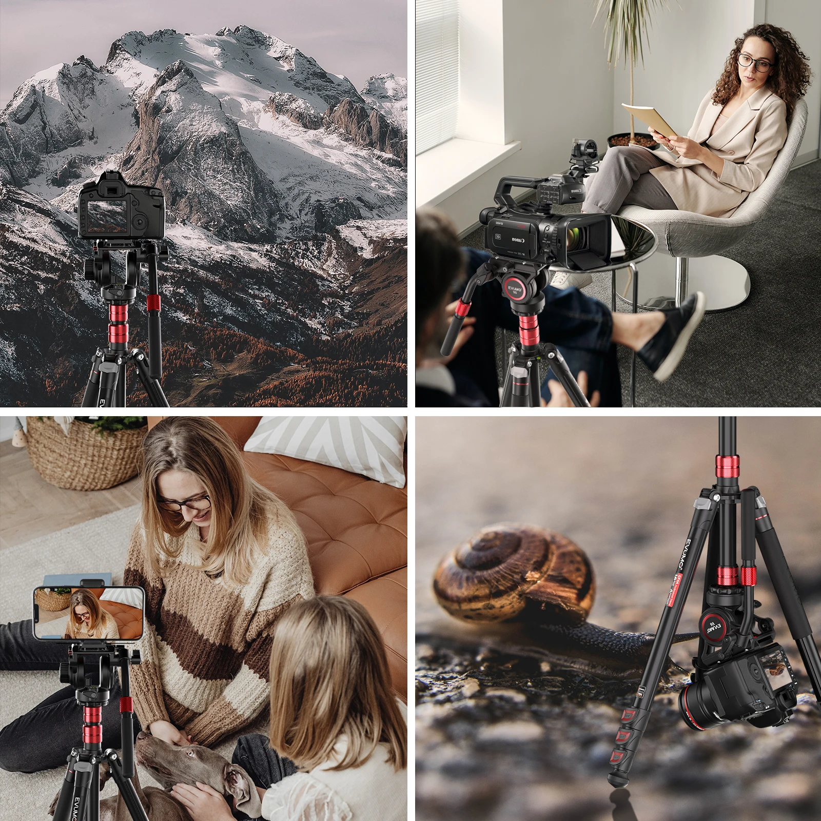 Evumo GF4 Travel Video Tripod Kit Lightweight Aluminum Alloy Tripods with 360° Video Head for Arca-Swiss Quick Release Plate