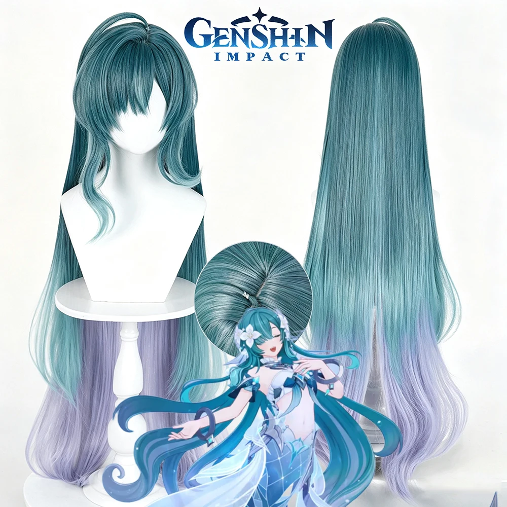 Game Genshin Impact Vodyanitsa Cosplay Wig Women Lolita Blue Purple Gradient Long Hair Heat Resistant Synthetic Wigs Halloween