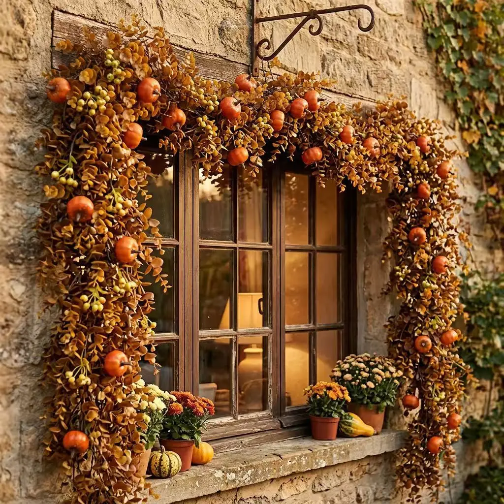 2M Simulated Berry Artificial Pumpkin Plant Fake Plant Creeper Hanging Vine Outdoor DIY Garden Wall Wedding Party Home Decor - view 3