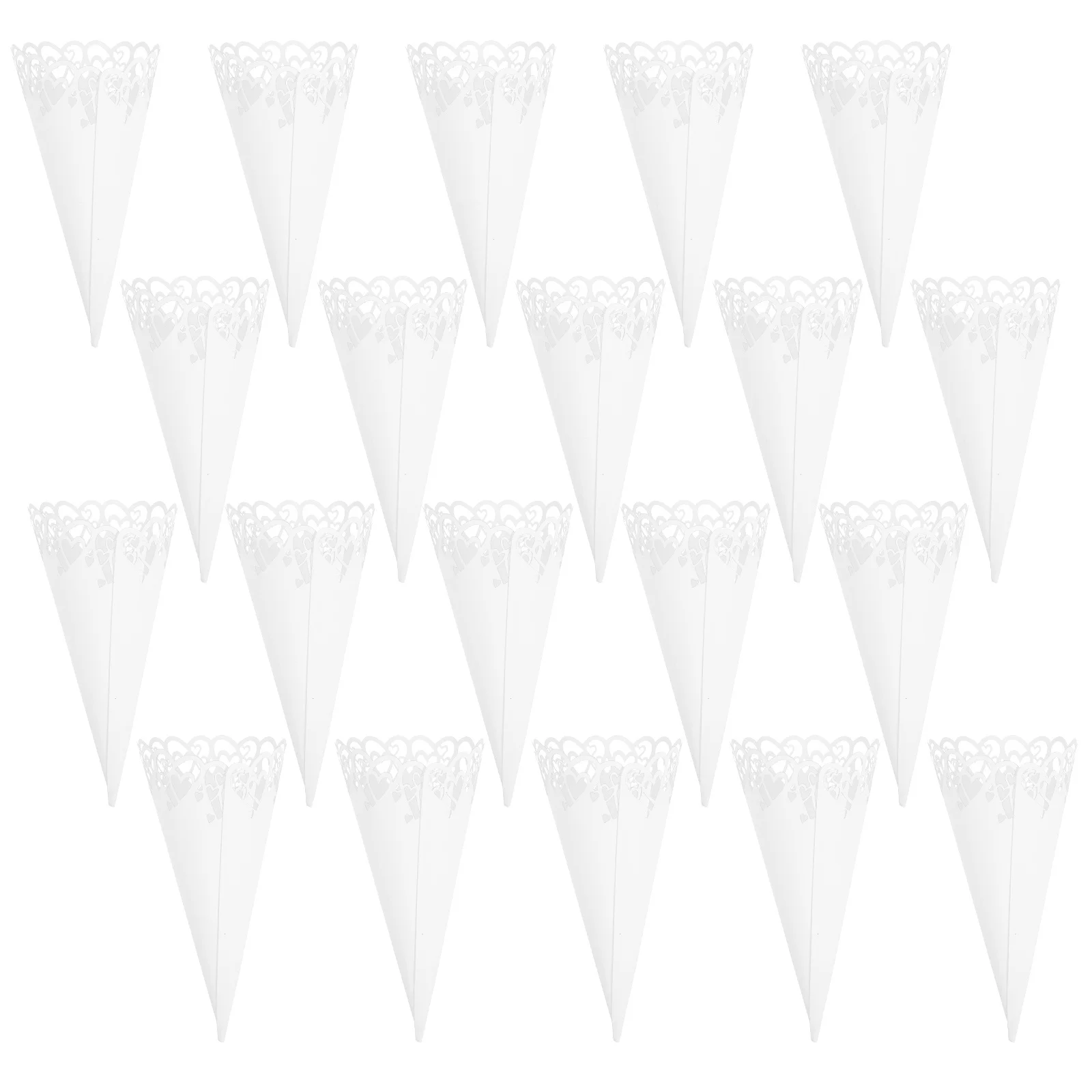 20 Buah Kerucut Pernikahan Putih Desain Berongga Potongan Laser Pita Dua Sisi Tempat Kelopak Elegan Dekorasi Prasmanan Pesta