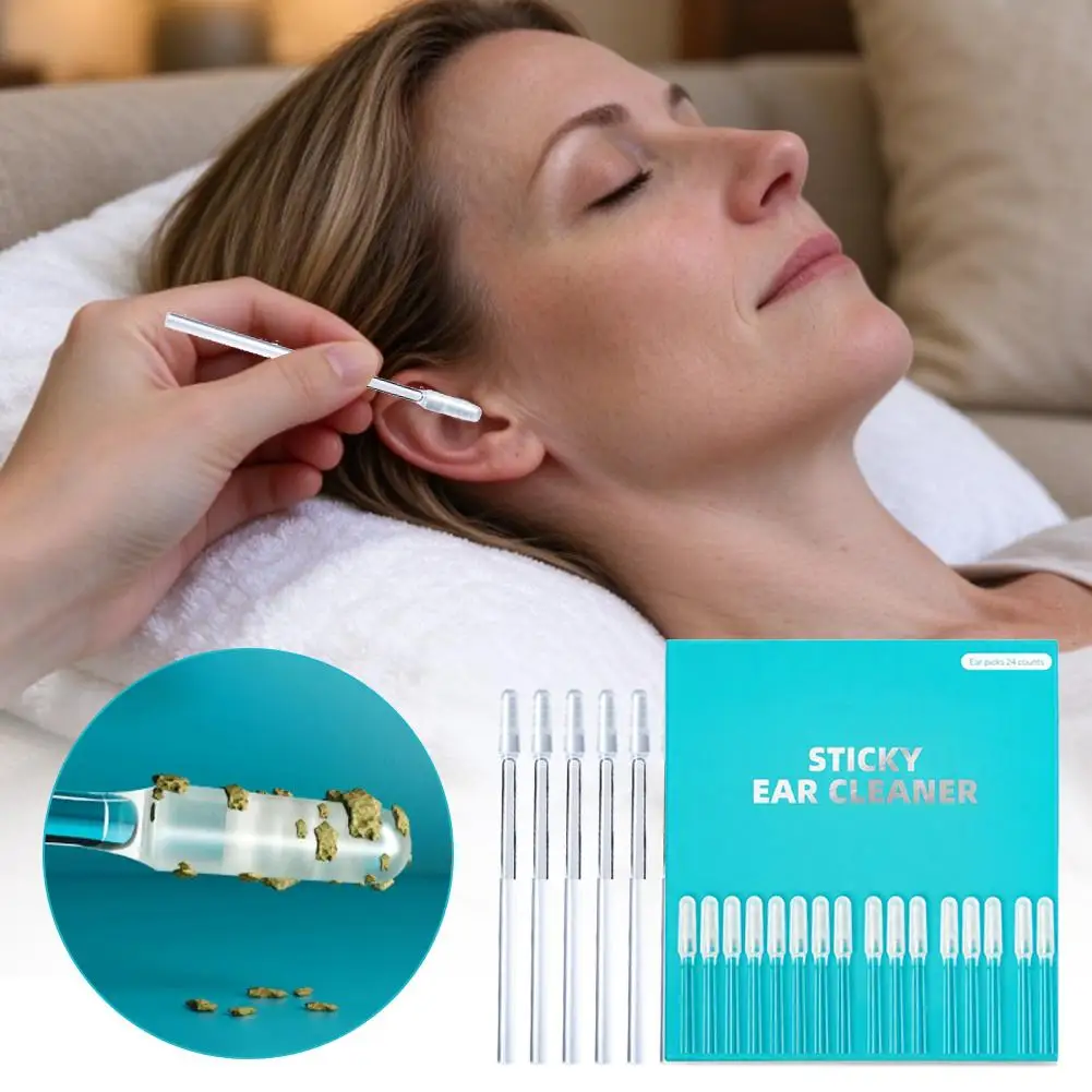 24Pcs Ear Cleaning Stick, Reusable Ear Wax Cleaning Tools Soft Silicone Removal Tool Reusable Ear Cleaner Disposable Adhesive