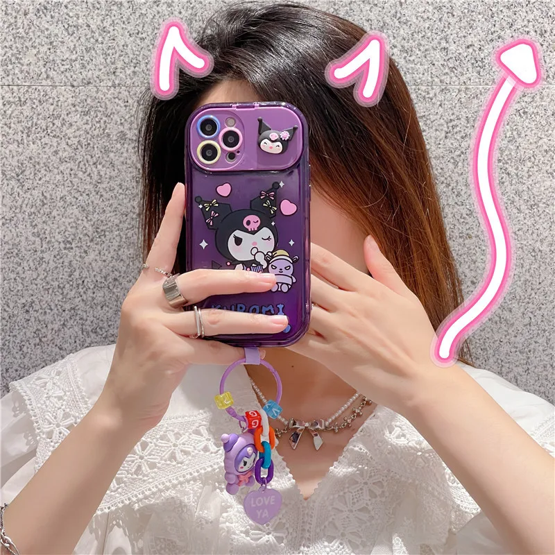 Sanrio Hello Kitty Kuromi 3D Doll Pendant Melody Phone Case for IPhone 11 12 13 14 15 16 Pro Max Full soft shell Fall prevention