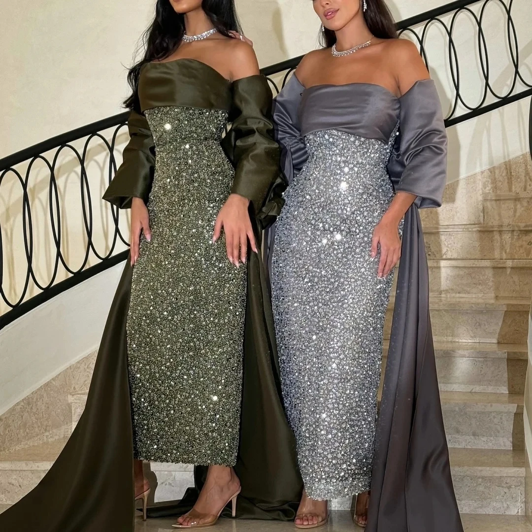 

Sequins Strapless Long Bespoke Occasion Gown Evening Dresses Pastrol Unisex Jersey Retro Dubai Saudi Arabic Prom Customized