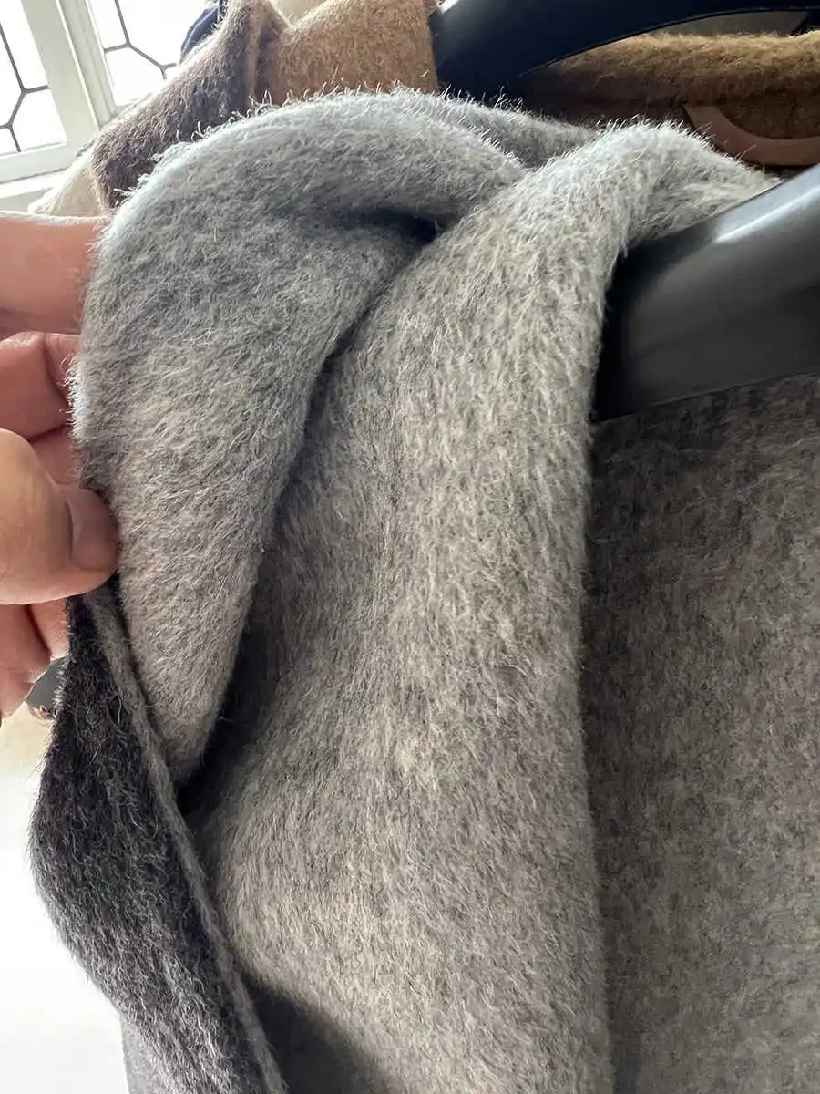 High End Quality Cashmere Coat Women'S Autumn And Winter New Handmade Double-Sided Woolen Contrasting Hooded Long Jacket