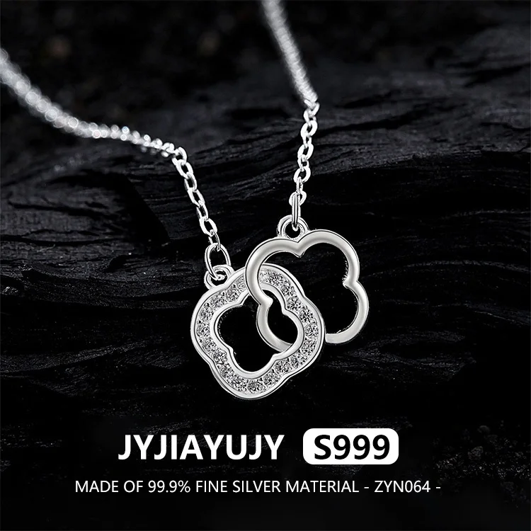 

JYJIAYUJY 100% Whole Original Fine Silver S999 Pendant Necklace Hollow Clover Inlaid Zirconia Fashion Jewelry Gift Use ZYN064
