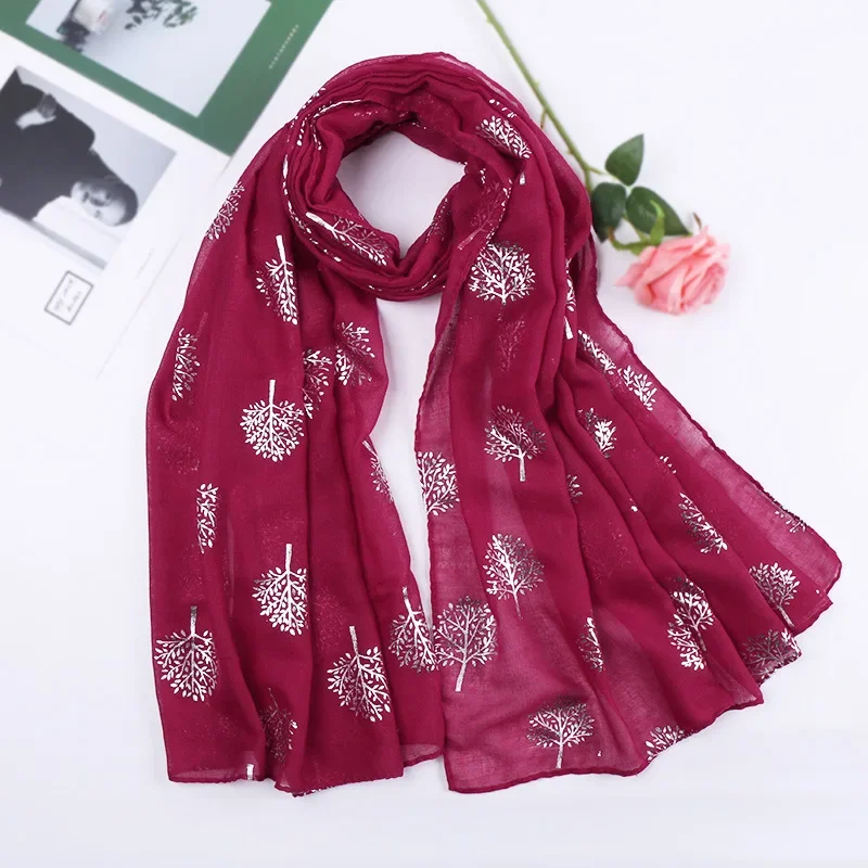 

180*90CM Spring Autumn Cotton Silver Tree Scarf Women's Large Malay Ironing Linen Shawl Wrap Neck Warmer