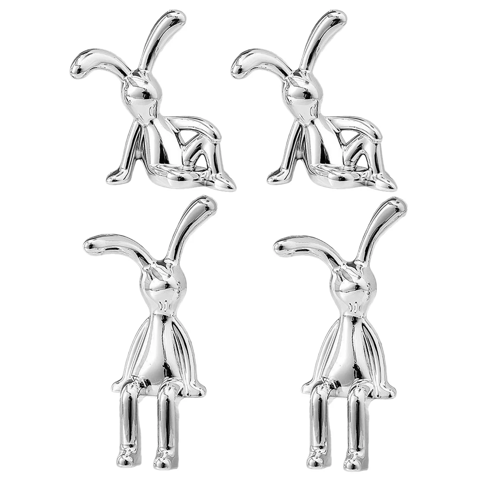 

4 Pcs Bunny Decorative Ornaments Cute Figures Figurine Standing Decorate Figurines Animal Silver