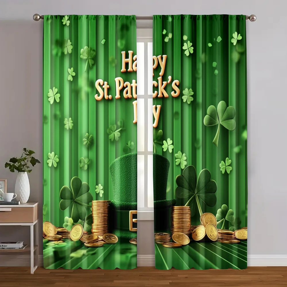 

2pcs, Curtains&Drapes St_ Patrick's Day 100% Polyester (without rod) Thermal Insulation, and Room Darkening Functions Ldeal for
