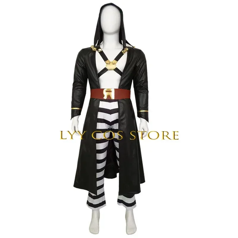 Anime Cosplay JoJo's Bizarre Adventure: Golden Wind Black Risotto Wig Uniform Hooded Trench Pants Halloween Party Outfit for Men