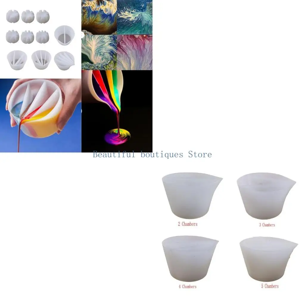 U4LF Silicone Split Cup 2/3/4/5 Chambers Reusable Silicone Pouring Divided Cups10Pcs/set for Fluid Art Acrylic Paint Resin DIY