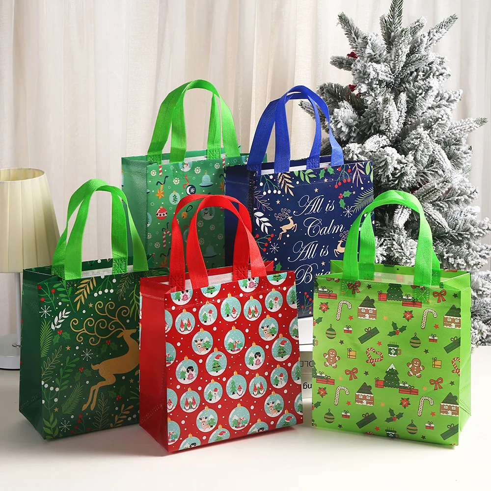Merry Christmas Gift Bags Santa Snowman Elk Bell Handbag Xmas Holiday Party Supplies 2024 New Year Candy Gift Packaging Bag
