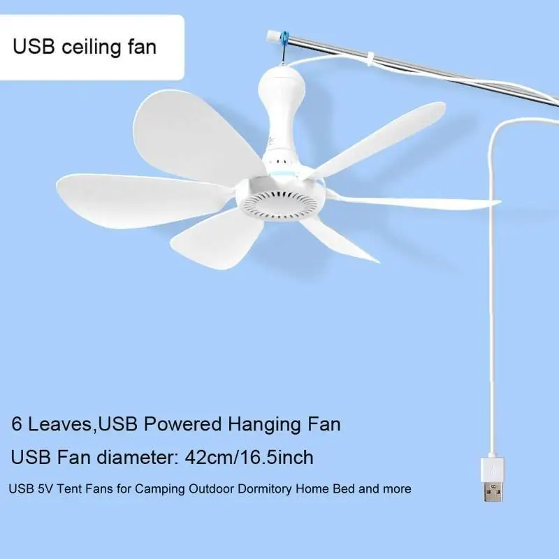 Y1UB 16.5 Inch 5V Roof Fan Canopy Fan Ceiling Fan 5V USB Tent Fan for Windless Day