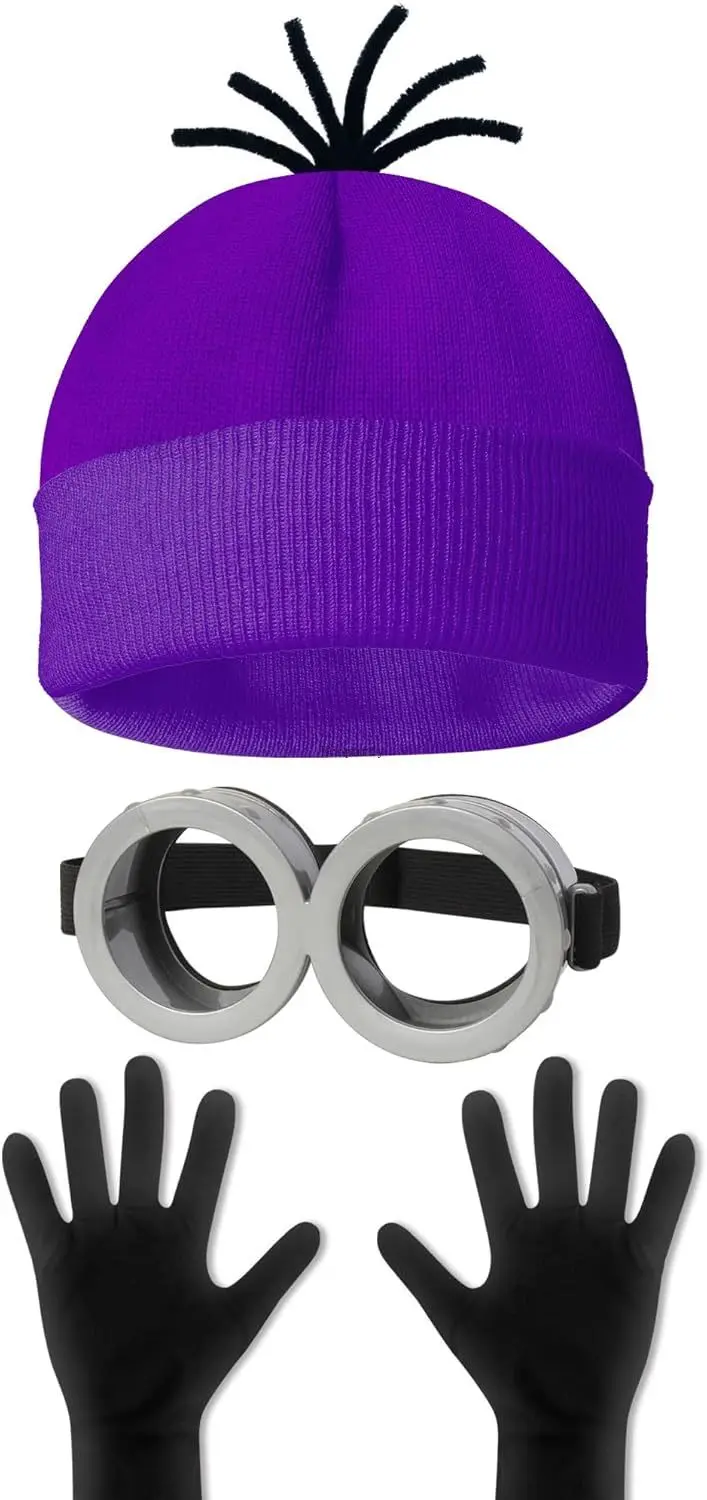 

4pcs /2pc/3 Pcs Halloween Costume Accessories Adult,Purple Beanie/Goggles Glasses/Gloves for Women Men Cosplay Party Set disfraz
