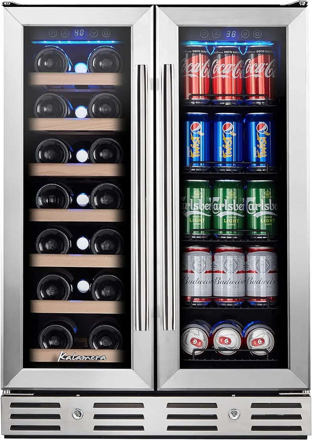 

Kalamera Wine and Beverage Refrigerator, 24 inch Wine Fridge Dual Zone Hold 20 Bottles and 78 Cans, Digital Touch Control