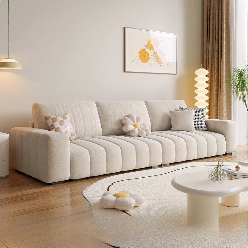 Cream wind latex fabric sofa, living room piano key three-person light luxury small apartment tofu block technology cloth sofa