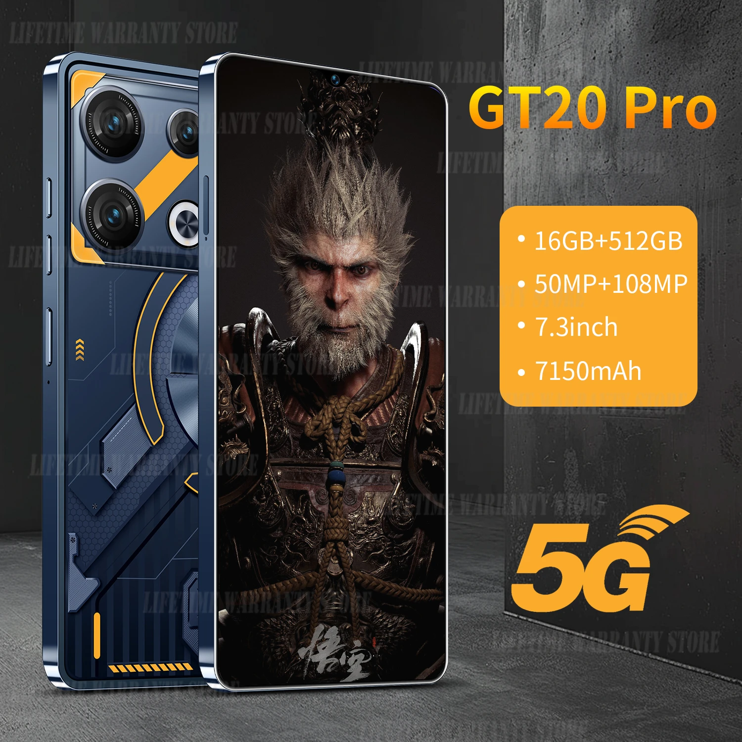 Teléfono Inteligente GT20 Pro versión global, Smartphone de 16GB + 1TB, 7,3 pulgadas, batería de 7150mAh, cámara de 108MP, desbloqueado facial, 5G