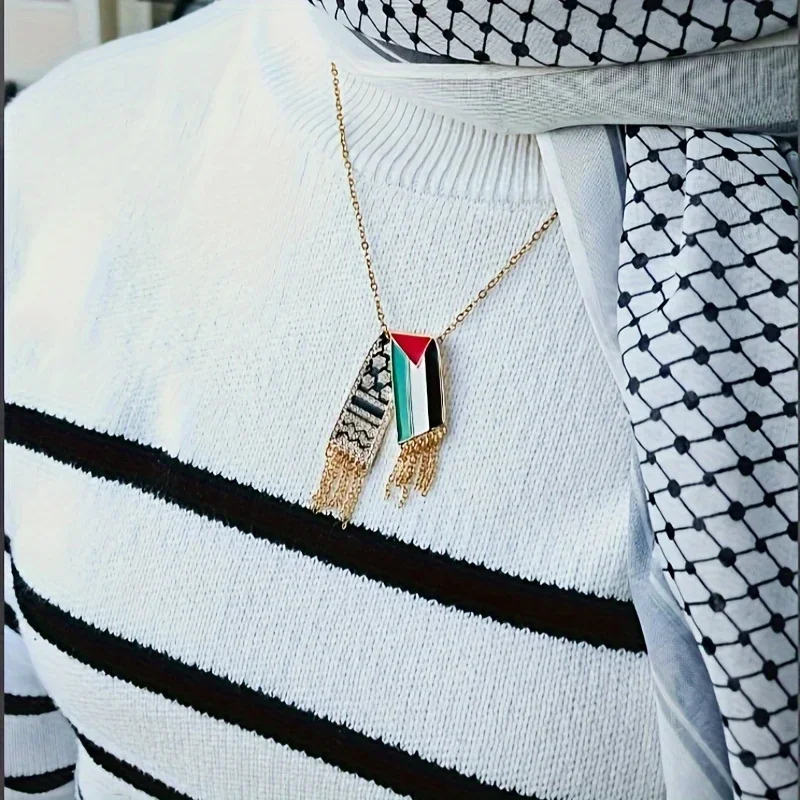 Fashion Palestine Israel scarf map Flag Pendant necklace Stainless Steel chain Men's and women's necklace Europe and America