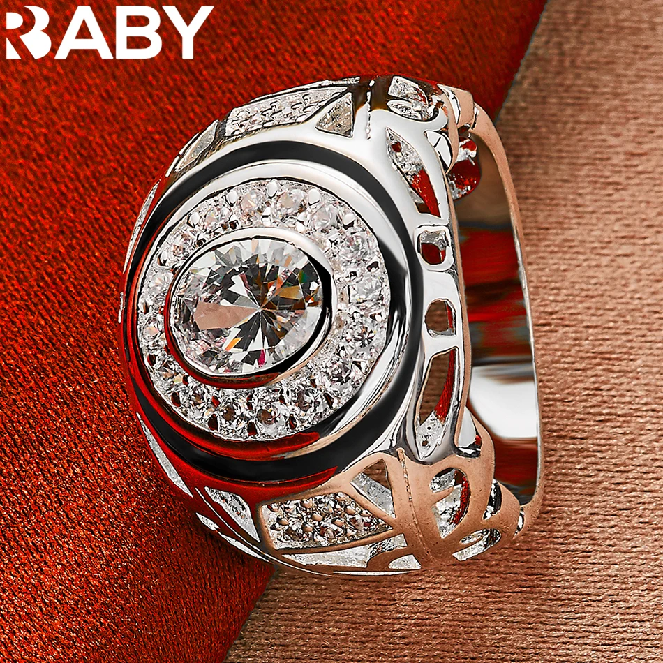 Ringe aus 925er-Sterlingsilber, Größe 6–10, für Damen und Herren, rund, großer Zirkon-Ring, modisch, Hochzeit, Verlobung, Charms, Party, edler Schmuck – Detail 3