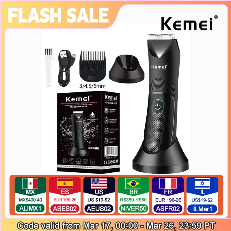 Kemei Groin Area Hair Trimmer Lawn Mower Ceramic Blade Waterproof Wet Dry Clippers Pubic Armpit Body Hair Ultimate Hygiene Razor