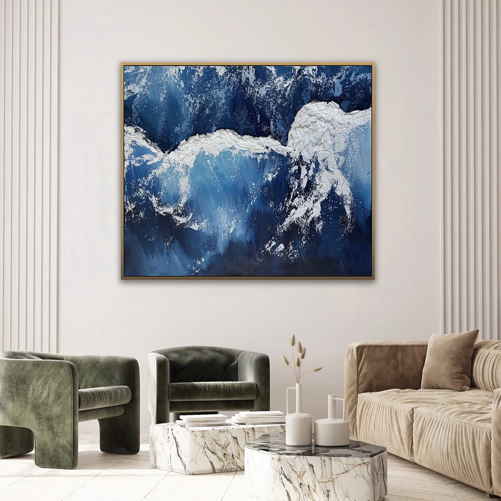 

Картина маслом ручной работы, оригинальная картина с голубым океаном на холсте, текстурированная картина на стену, Океаническая волна, декоративная картина для гостиной