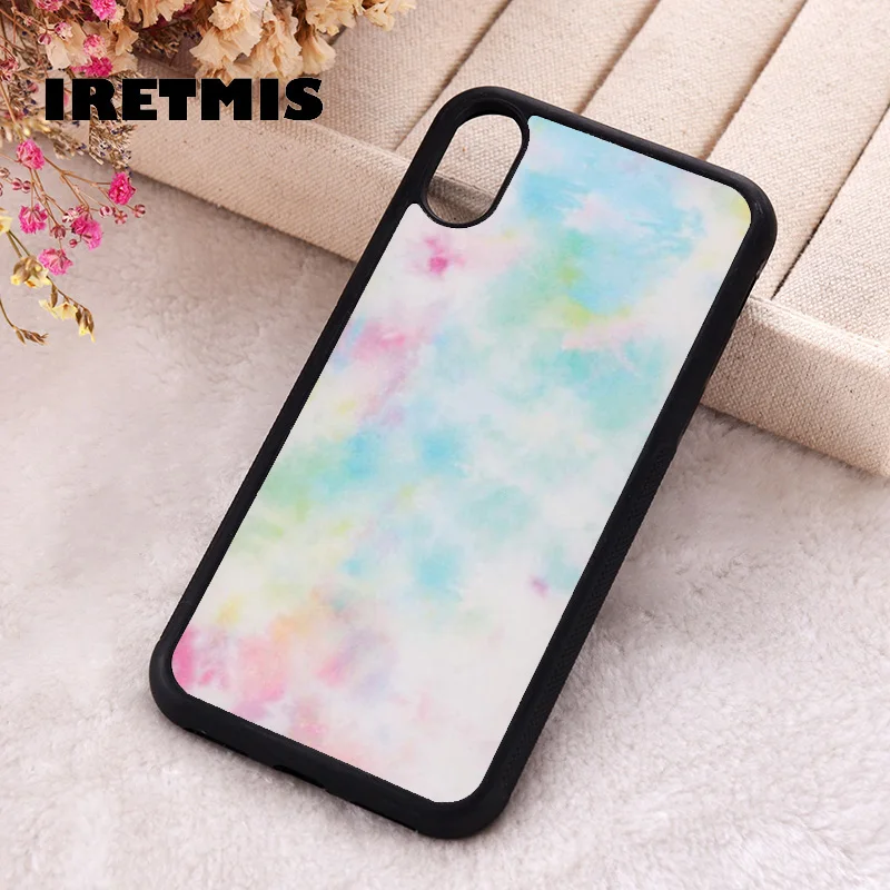 Iretmis Phone Cover Case For iPhone X XS Max XR 11 12 13 PRO MINI 14 15 16 Plus Rubber Silicone Pastel Tie-dye