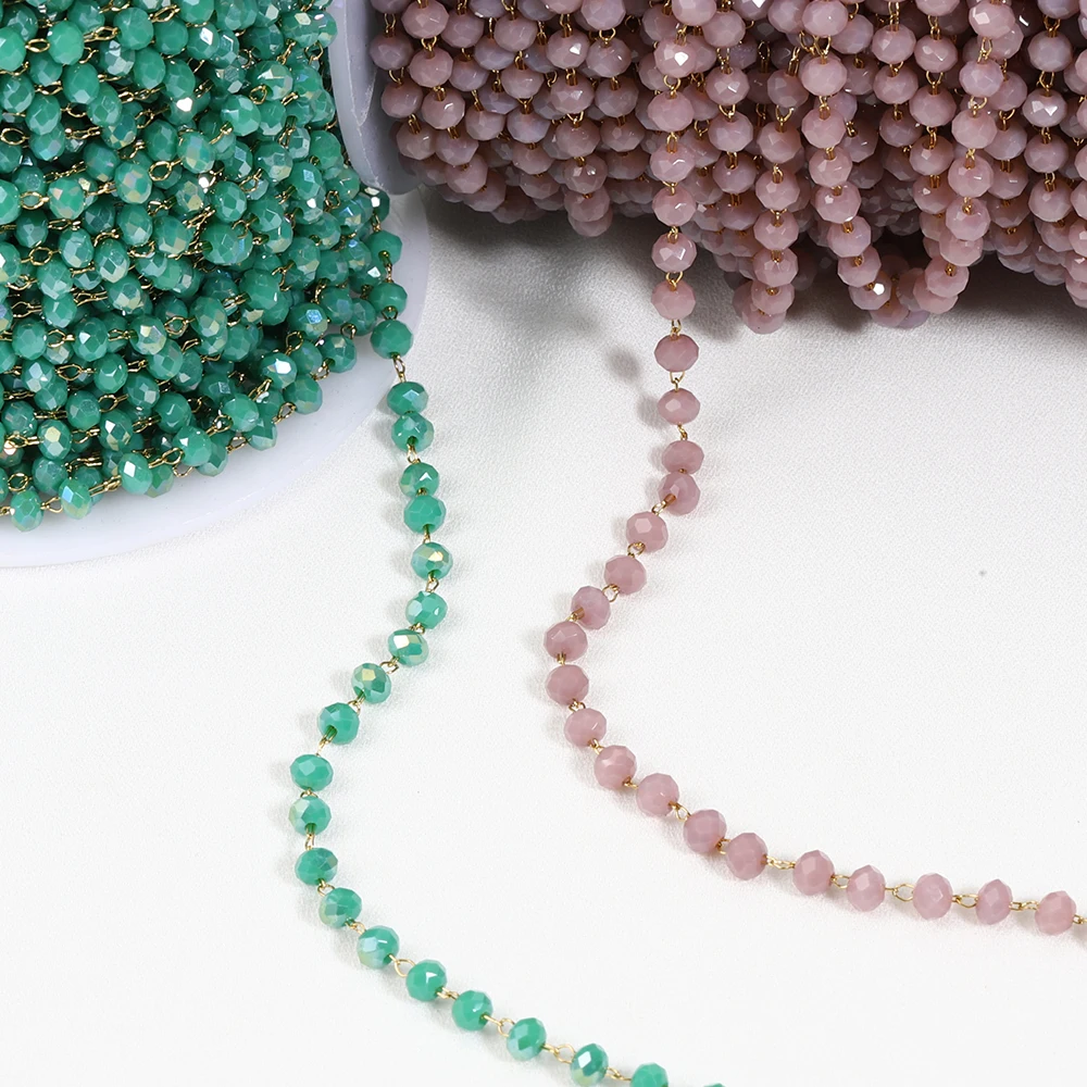 1meter 3.6mm Stainless Steel Chains Green Beads Beaded Crystal Stone Chain for Jewelry Making DIY