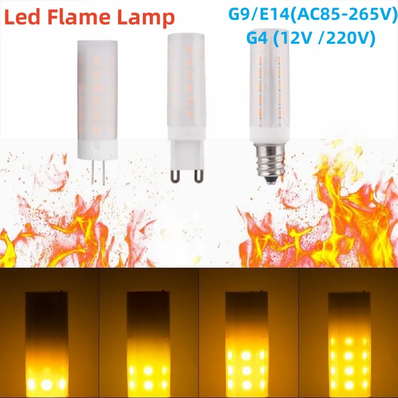 85-265V G9/E14 2W Led Atmosphere Light LED Flame Flashing Candle Lights for Camping Light Bulbs G4 12v 220v Dynamic Effect Light