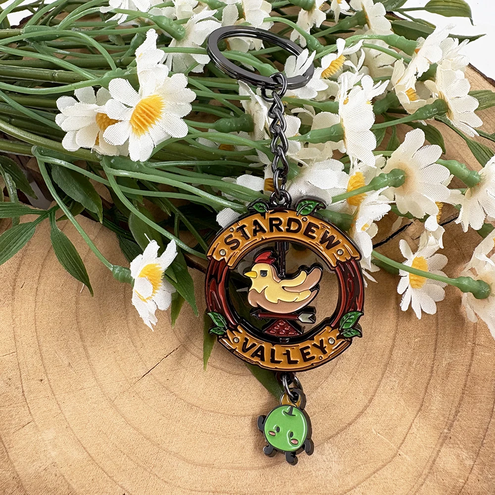 Stardew Valley بكسل الدجاج تدوير علامة طريق Junimo أبل المفاتيح لعبة الأعمال كيرينغ الطرفية قلادة ألعاب هدية الوصول