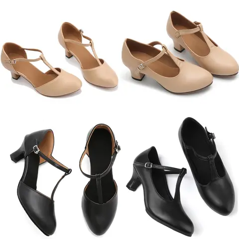 Dames T-band karakter dansschoenen antislip ballroomdans hakken voor Latin Salsa Tango