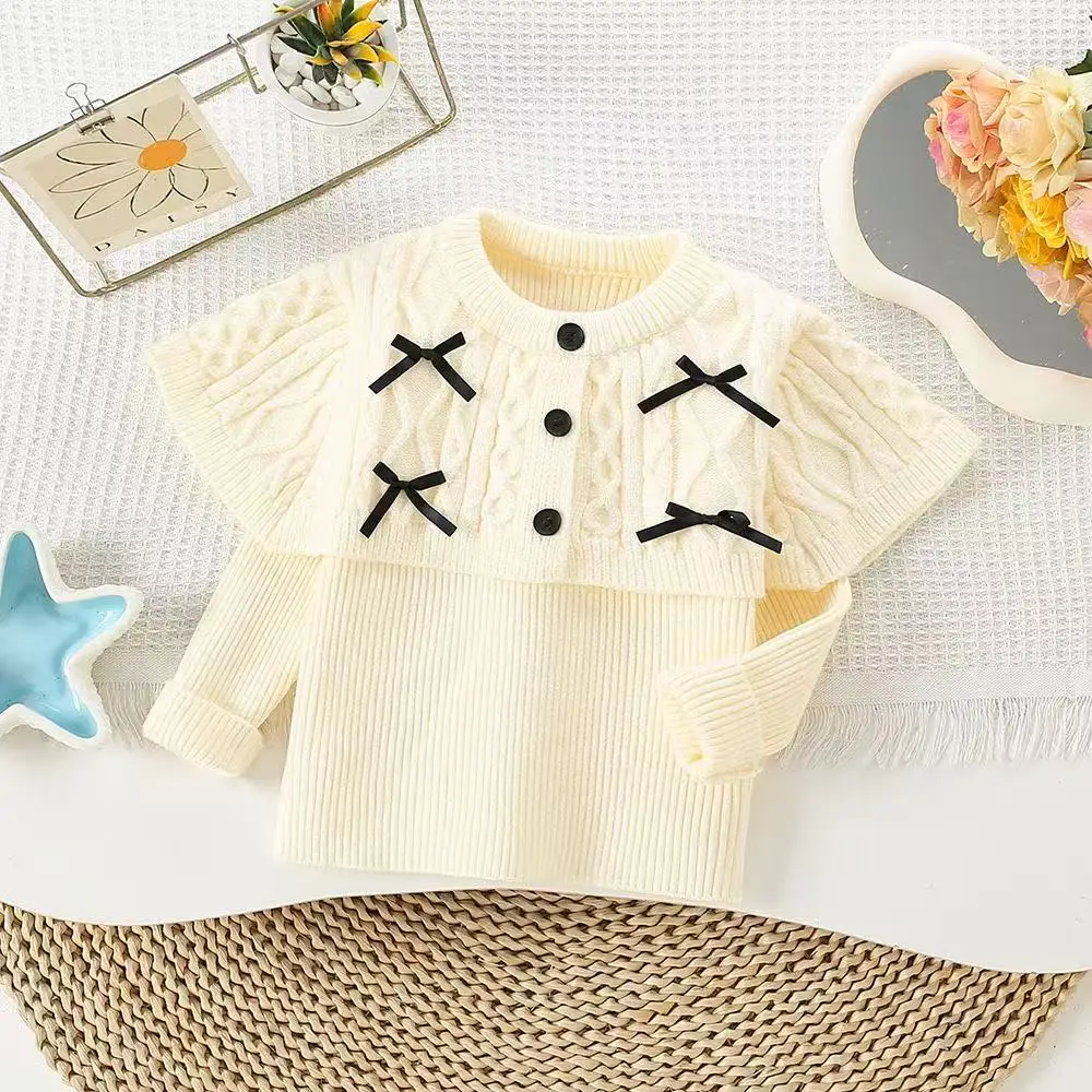 الأطفال محبوك سترة أعلى الخريف/الشتاء وصول الفتيات شال على غرار محبوك طويلة الأكمام البلوز سترة بأكمام طويلة 2-6 Y #2