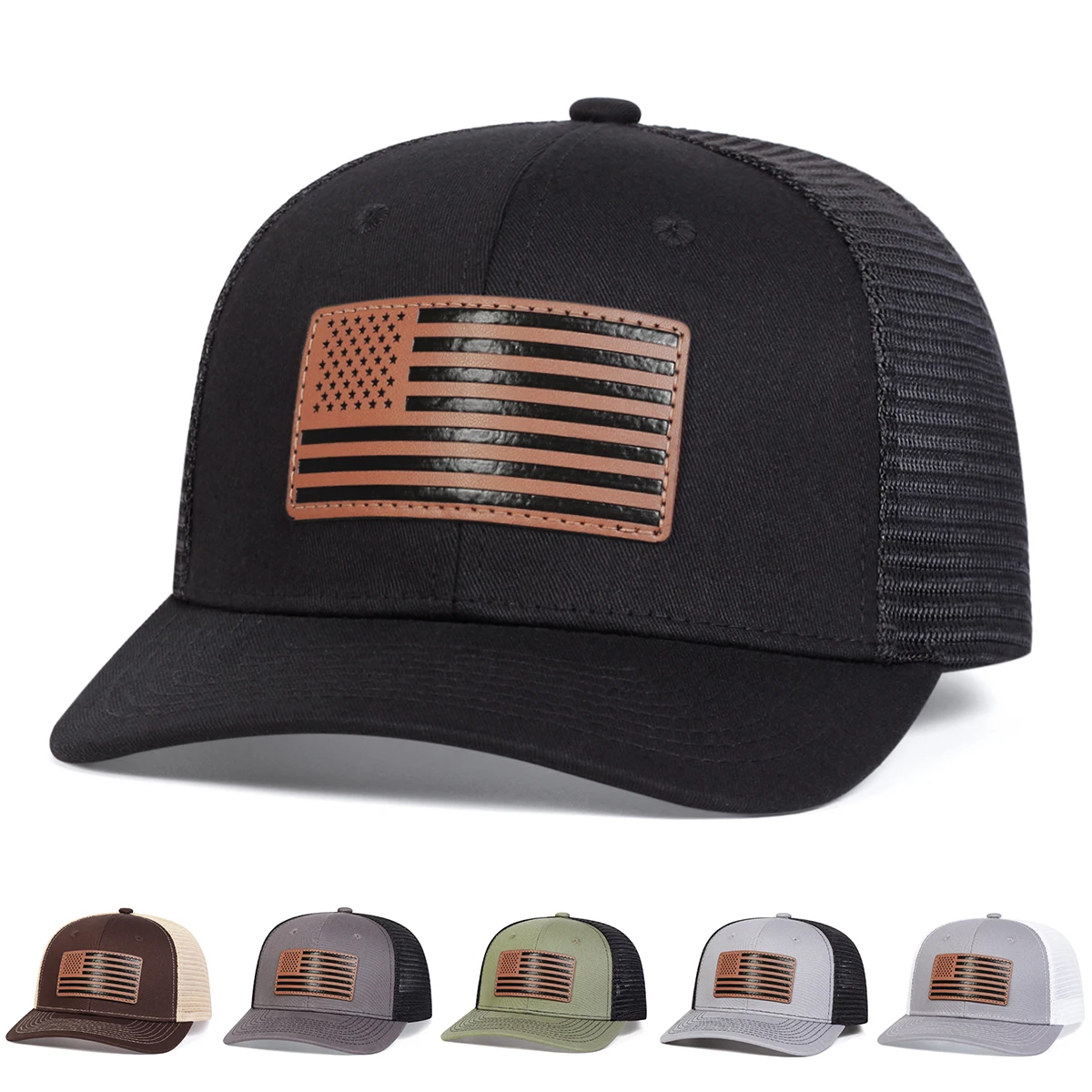 Unisex American Flag Leather Label Baseball Net Caps Spring and Summer Outdoor Adjustable Casual Hats Sunscreen Hat