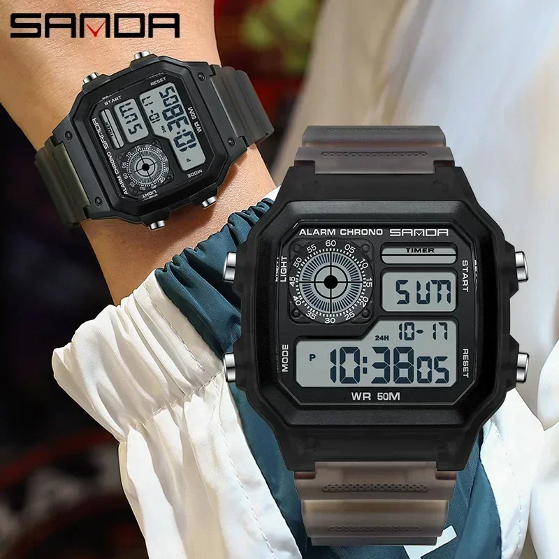 SANDA G-Style ساعة رجالية رقمية رياضية كرونوغراف تاريخ ساعة اليد بولي TPU الفرقة أسبوع 50 متر مقاوم للماء للجنسين ساعات رجالية إلكترونية
