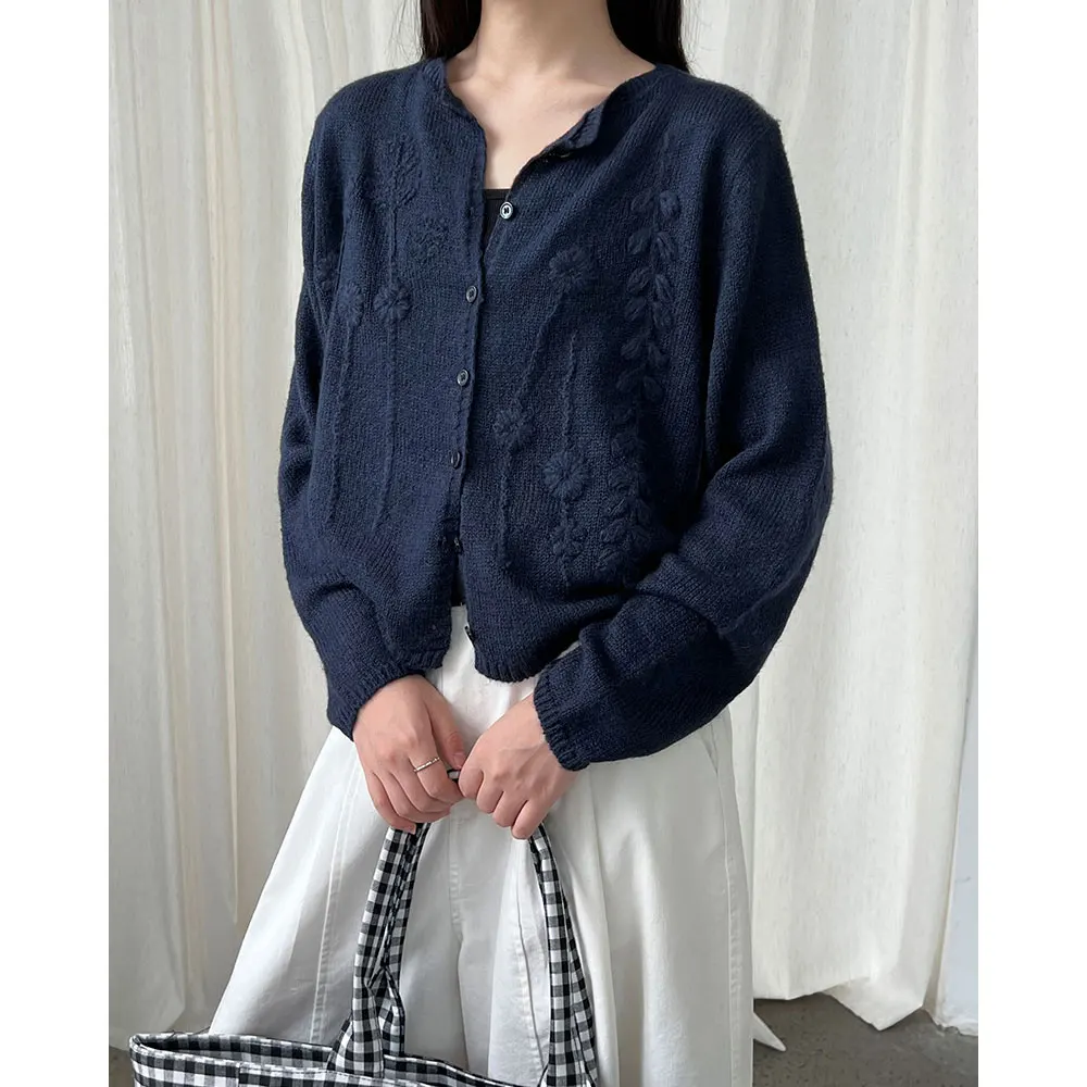 سترة نسائية من الصوف 15% 8% موهير بياقة دائرية وتطريز على شكل زهرة معطف محبوك سترات رفيعة ملابس علوية للنساء سترة #5