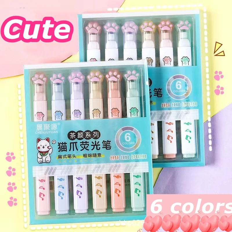 Cute Cat Single Head Fluorescent Pen Ins Good-looking Notes Markers