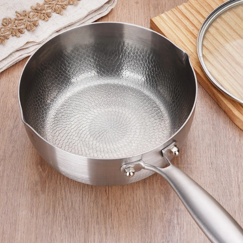 Titanium steel hammer patterned snow flat pot, household baby food pot, integrated instant noodle, uncoated hot milk pot