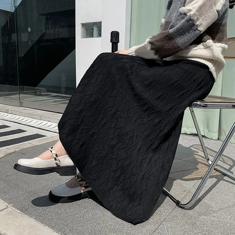 Nueva Falda larga coreana De cintura alta para Mujer, Faldas De Mujer De Moda Vintage, corte en A, Jupe tejido Saia, Faldas tipo túnica De Color sólido