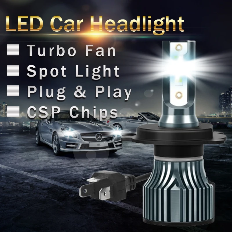 H4 LED H7 H11 9005 9006 H1 H8 H9 9004 9007 9008 H13 Car Headlight Bulbs 60W CSP Chips Super Bright 6000K Trubo Fan