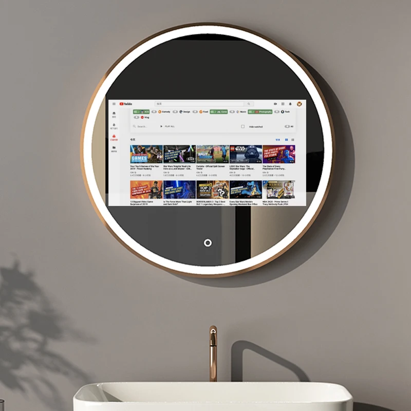 الموضة الحديثة الذكية LED مرآة 24*36/28*36 بوصة مستديرة مكافحة الضباب مع شاشة تعمل باللمس للحمام وغرفة النوم الاستخدام المنزلي التجزئة #1