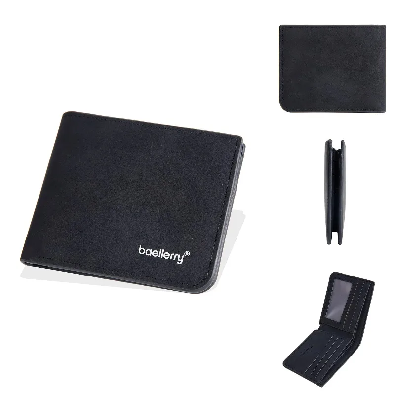 Baellerry Men's Thin Sanded Leather Bifold Wallet Multi-Function Casual Business Short Wallet with Multiple Card Slots