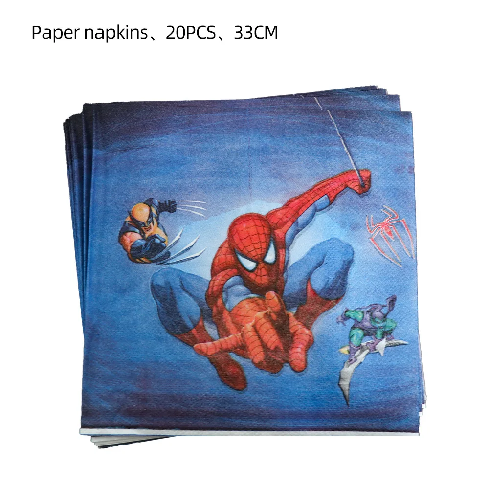 Spiderman Theme Birthday Party Decorations Disposable Tableware  Plate Napkins Cups Banner 3D Spider Foil Balloon Party Supplies